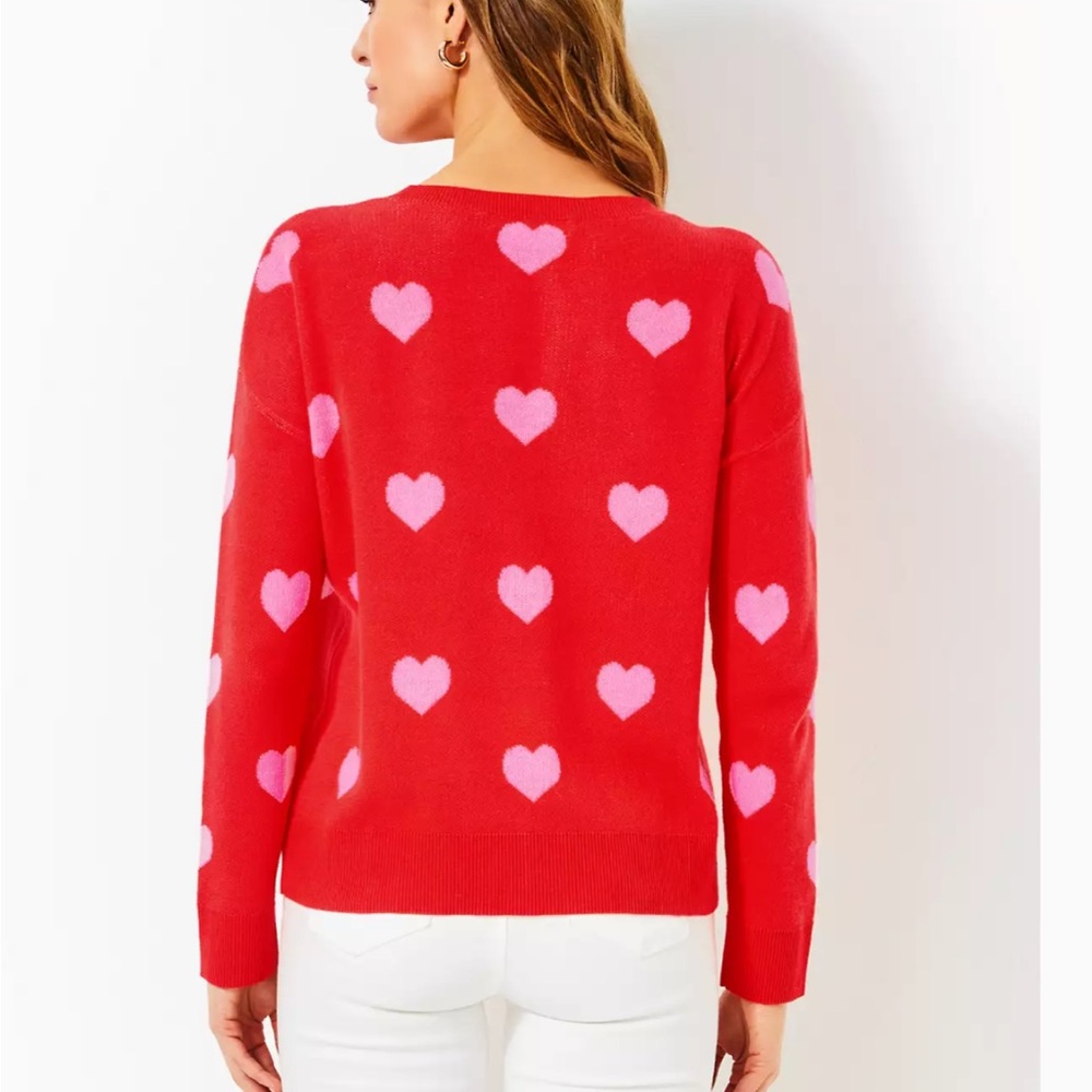 Lilly Pulitzer Red Tensley sweater with pink hearts - Picture 2 of 8